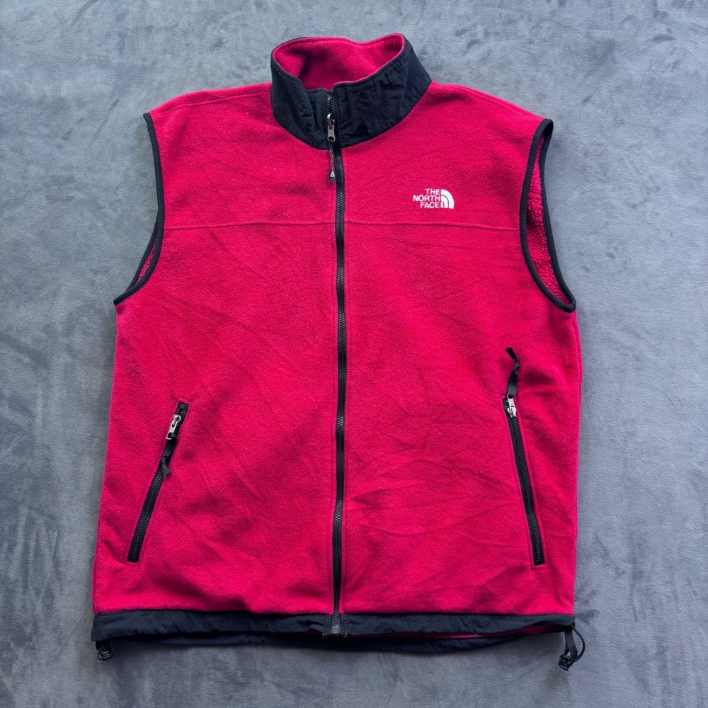 The North Face Mens XL Fleece Vest Red Full Zip Sleeveless Jacket Utility